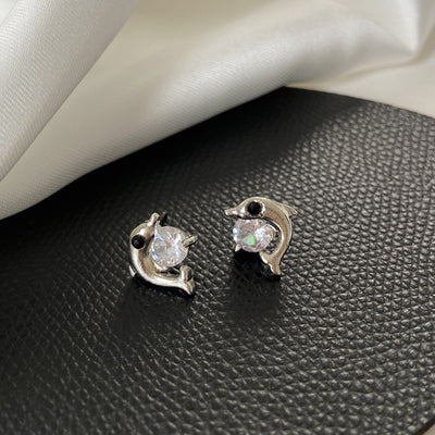 Korean Style Dolphin Zircon Stud Earrings for Women