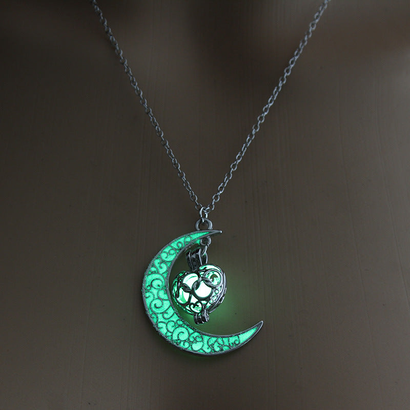 Luminous Moon Heart Pendant Necklace - Customizable Heart Shape Design