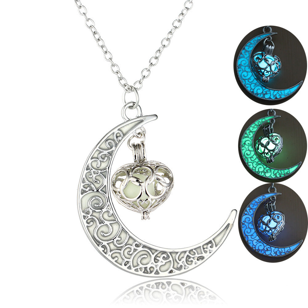 Luminous Moon Heart Pendant Necklace - Customizable Heart Shape Design