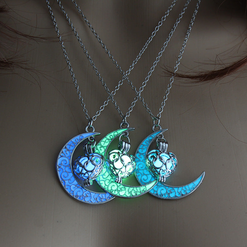 Luminous Moon Heart Pendant Necklace - Customizable Heart Shape Design