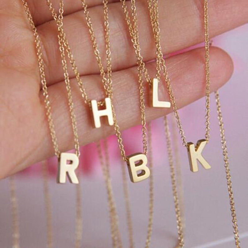 Simple 26 Letter Gold-Plated 316L Titanium Steel Necklace