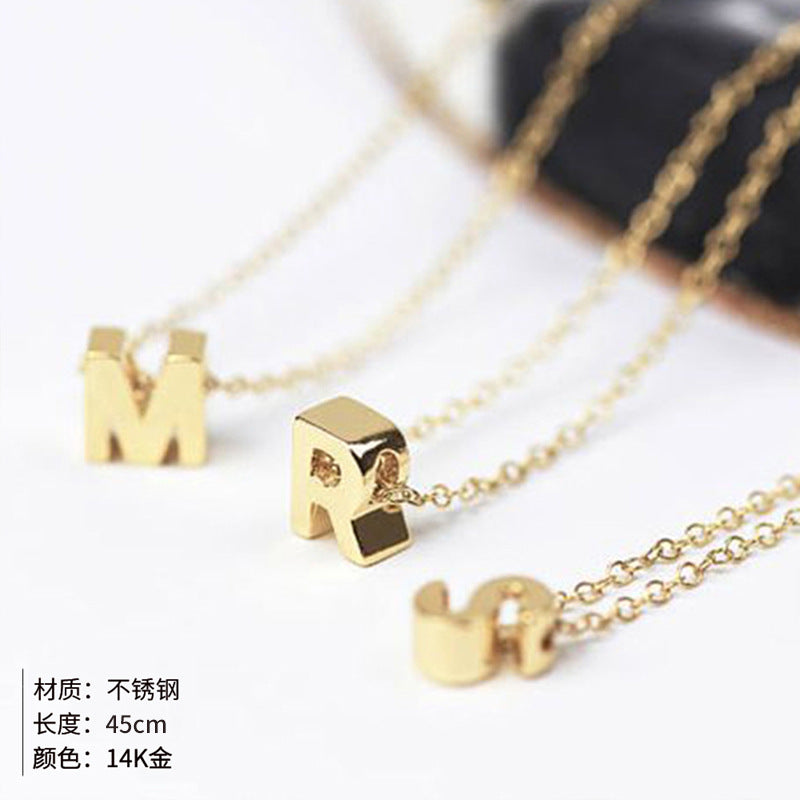 Simple 26 Letter Gold-Plated 316L Titanium Steel Necklace