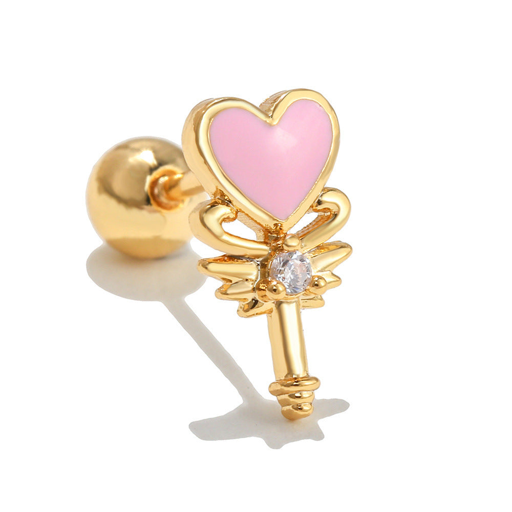 Fashion Fruit Zirconia Copper Earrings - 18k Gold Plated Studs for Women