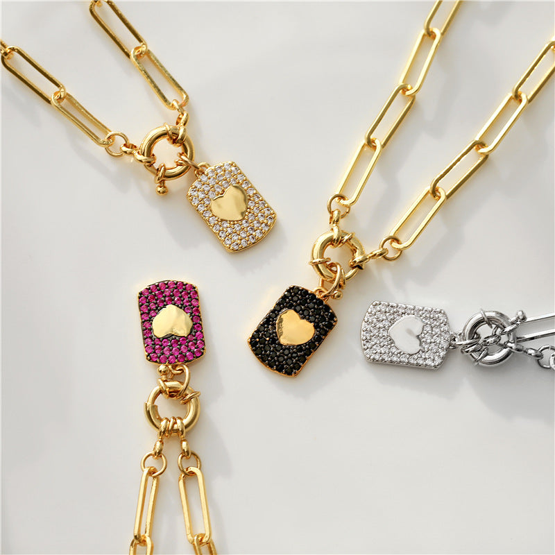 Dual-Tone Zircon Star and Heart Pendant Copper Necklace