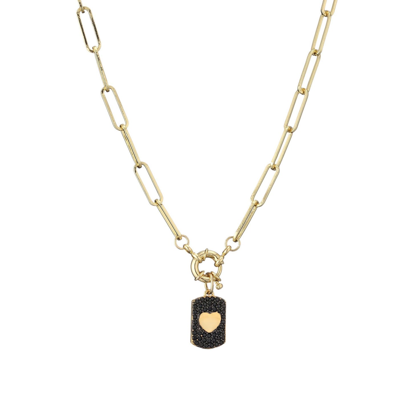 Dual-Tone Zircon Star and Heart Pendant Copper Necklace