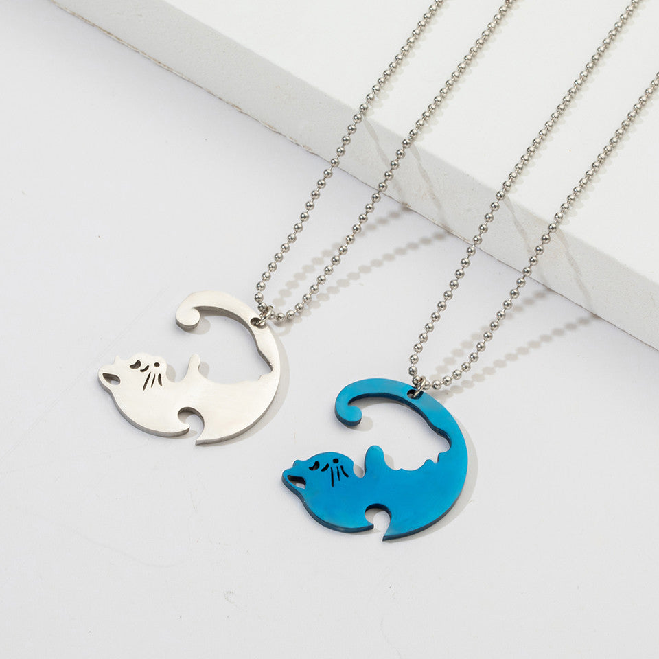 Fashion Insect Heart Shape Stainless Steel Couple Pendant Necklace