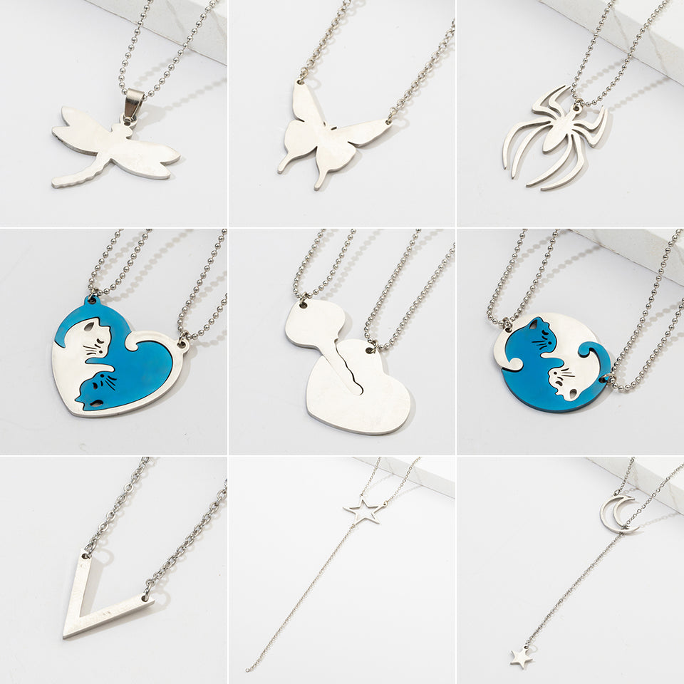 Fashion Insect Heart Shape Stainless Steel Couple Pendant Necklace