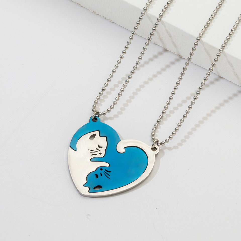 Fashion Insect Heart Shape Stainless Steel Couple Pendant Necklace