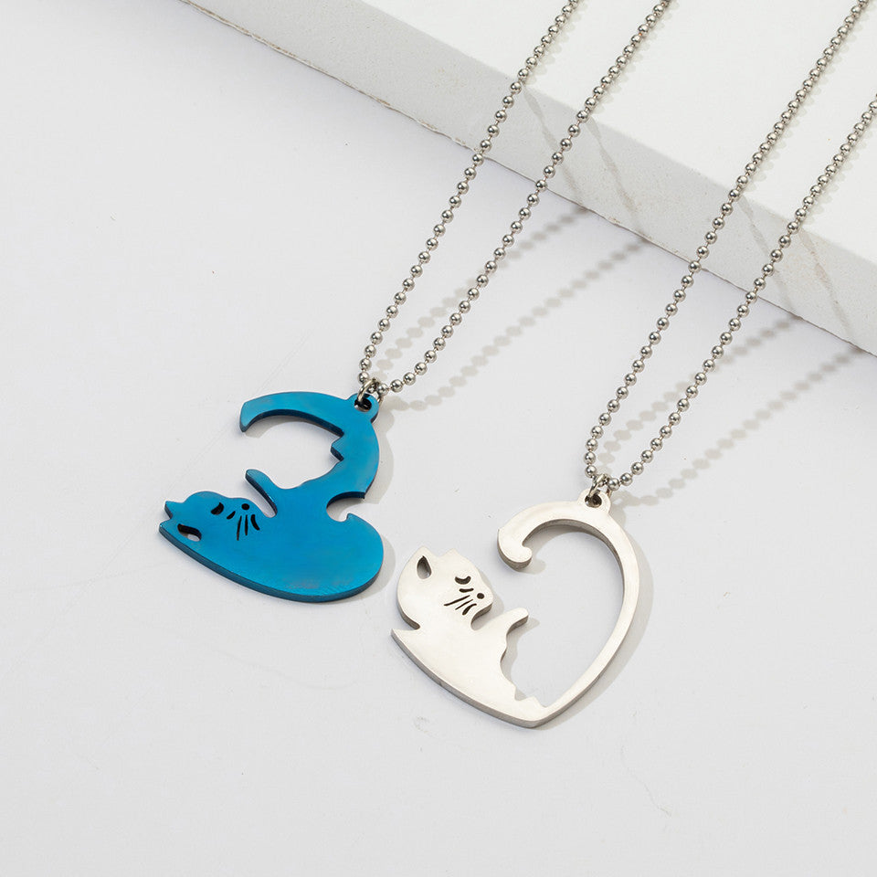 Fashion Insect Heart Shape Stainless Steel Couple Pendant Necklace