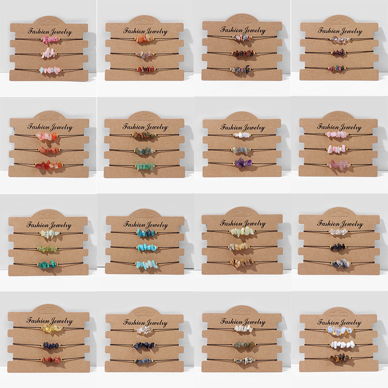 Fashion Irregular Gravel Agate Beaded Bracelet Set - 3 Pieces