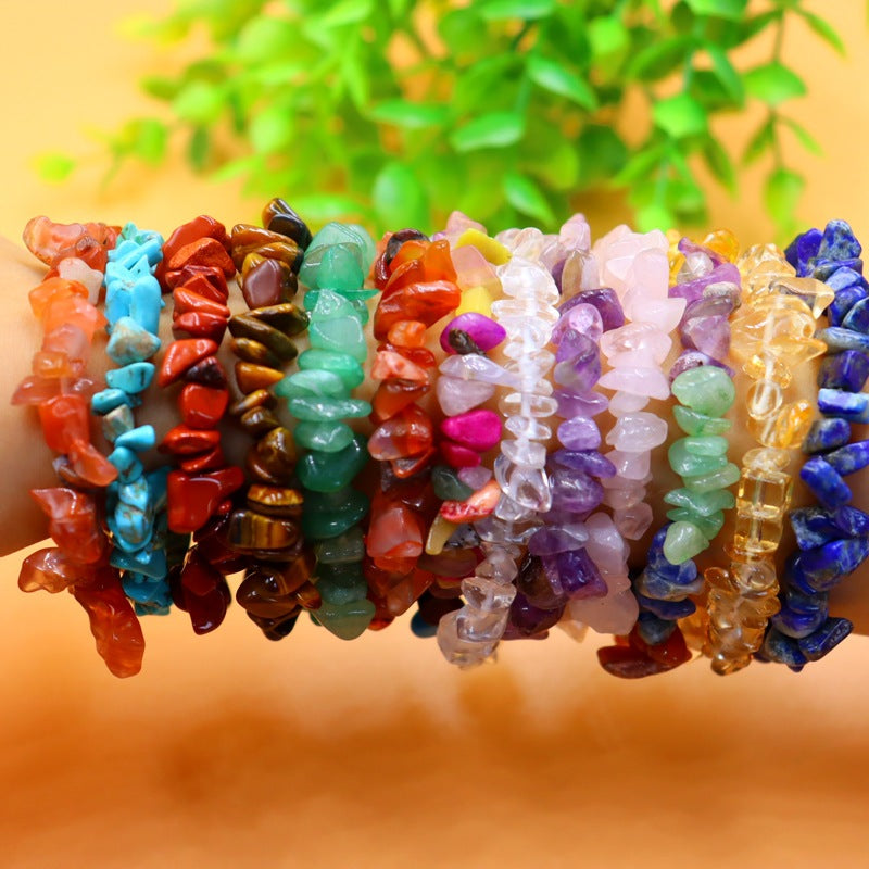 Irregular Natural Stone Crystal Beaded Bracelet with Lobster Clasp