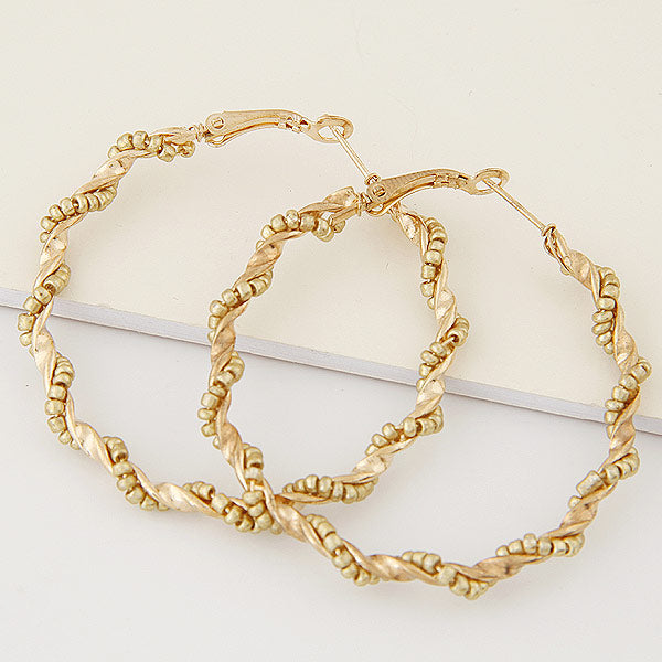 Fashion Metal Guilloché Twist Bead Hoop Earrings