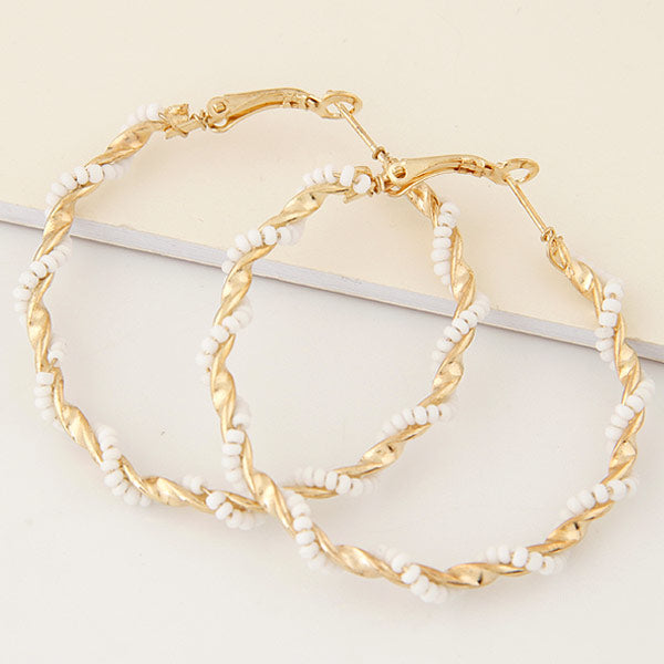 Fashion Metal Guilloché Twist Bead Hoop Earrings