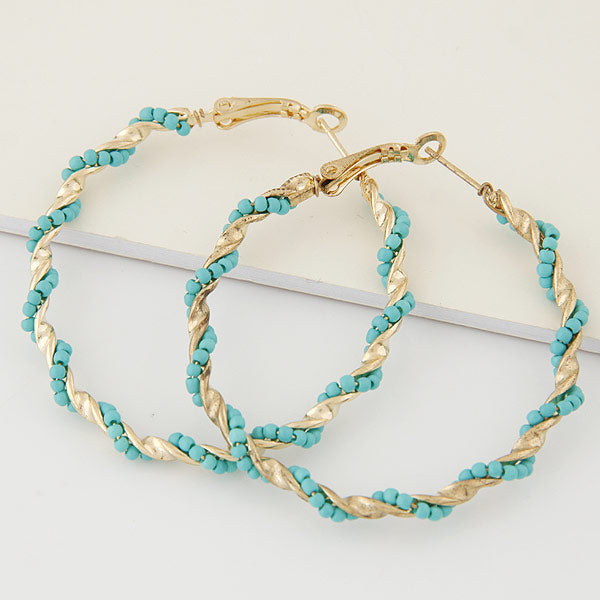 Fashion Metal Guilloché Twist Bead Hoop Earrings