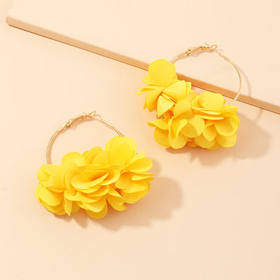 Geometric Fabric Flower Hoop Earrings for Women
