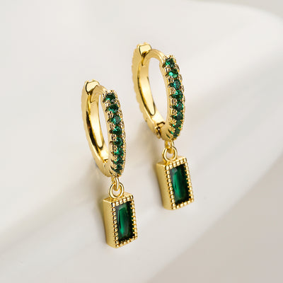 Elegant Geometric Green Zircon Gold Plated Copper Hoop Earrings