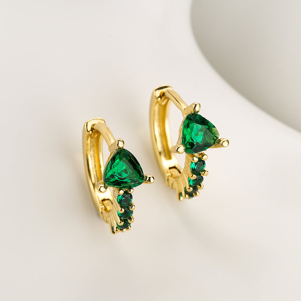 Elegant Geometric Green Zircon Gold Plated Copper Hoop Earrings