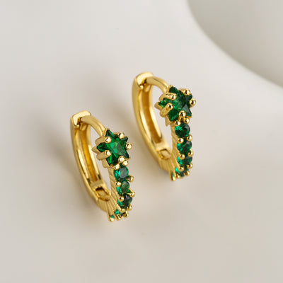 Elegant Geometric Green Zircon Gold Plated Copper Hoop Earrings