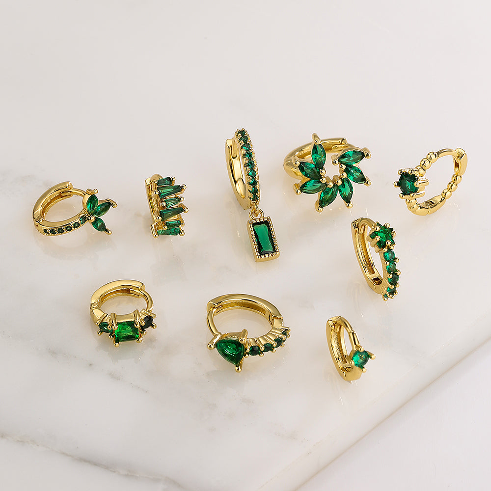 Elegant Geometric Green Zircon Gold Plated Copper Hoop Earrings