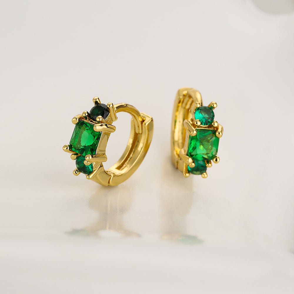 Elegant Geometric Green Zircon Gold Plated Copper Hoop Earrings