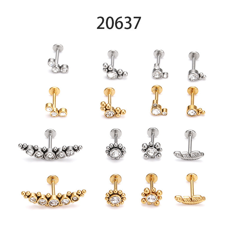 Fashion Leaf Zircon Inlaid Stainless Steel Piercing Jewelry - Lip and Ear Studs