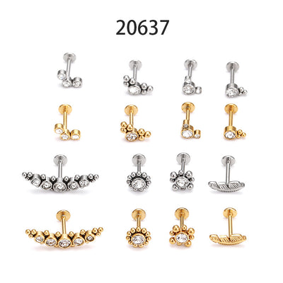 Fashion Leaf Zircon Inlaid Stainless Steel Piercing Jewelry - Lip and Ear Studs