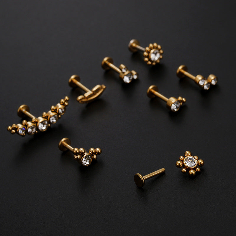 Fashion Leaf Zircon Inlaid Stainless Steel Piercing Jewelry - Lip and Ear Studs