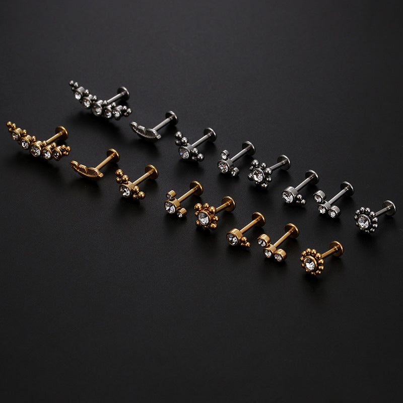 Fashion Leaf Zircon Inlaid Stainless Steel Piercing Jewelry - Lip and Ear Studs