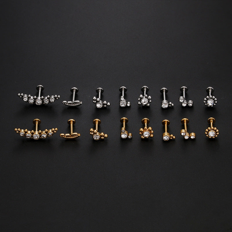 Fashion Leaf Zircon Inlaid Stainless Steel Piercing Jewelry - Lip and Ear Studs