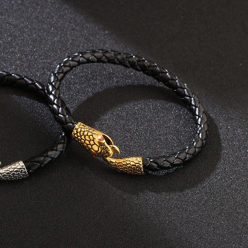 Men's Fashion Snake Head Leather Bracelet