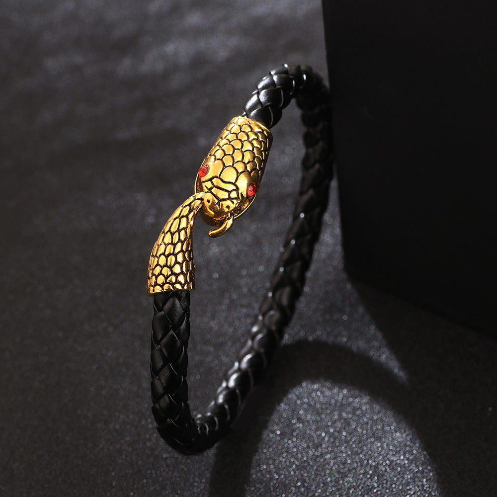 Men's Fashion Snake Head Leather Bracelet