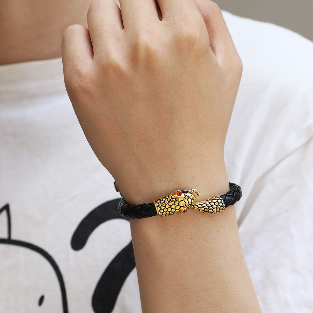 Men's Fashion Snake Head Leather Bracelet