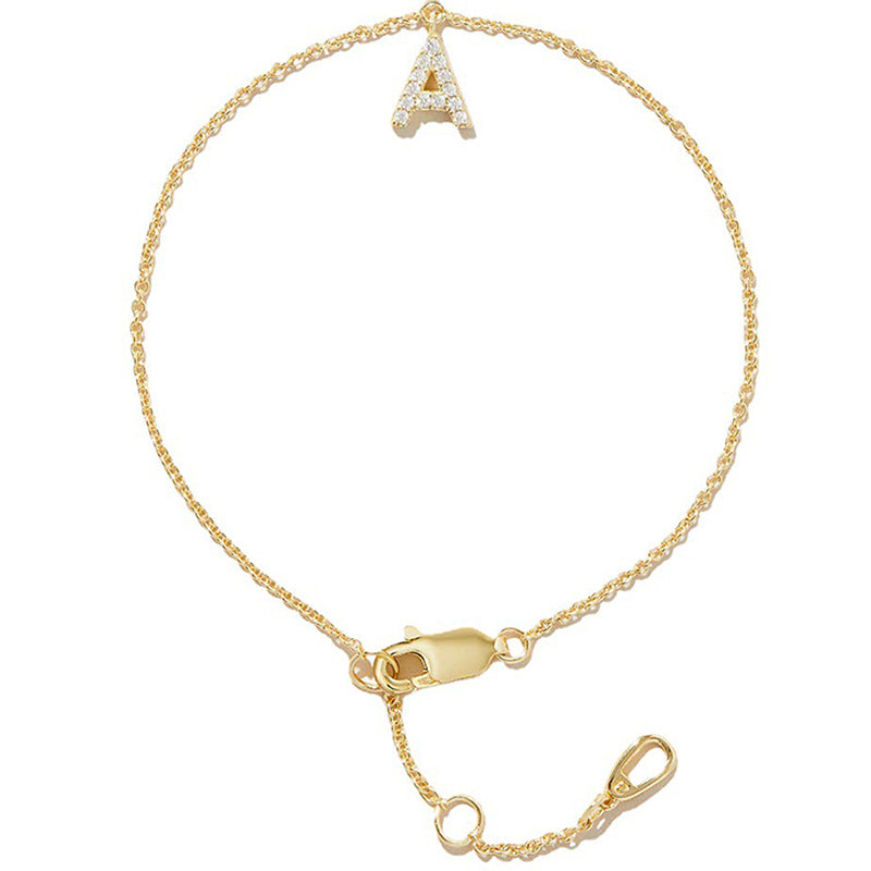 Elegant Initial Zircon Inlay 14k Gold Plated Copper Bracelets for Women