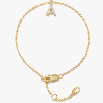 Elegant Initial Zircon Inlay 14k Gold Plated Copper Bracelets for Women