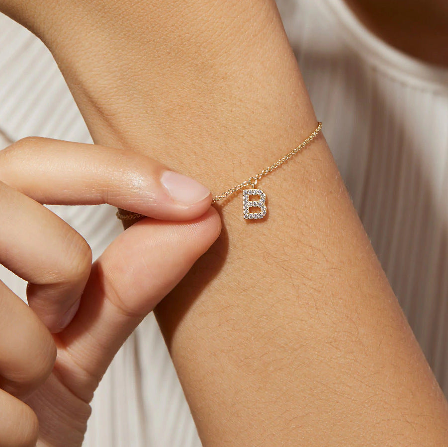 Elegant Initial Zircon Inlay 14k Gold Plated Copper Bracelets for Women