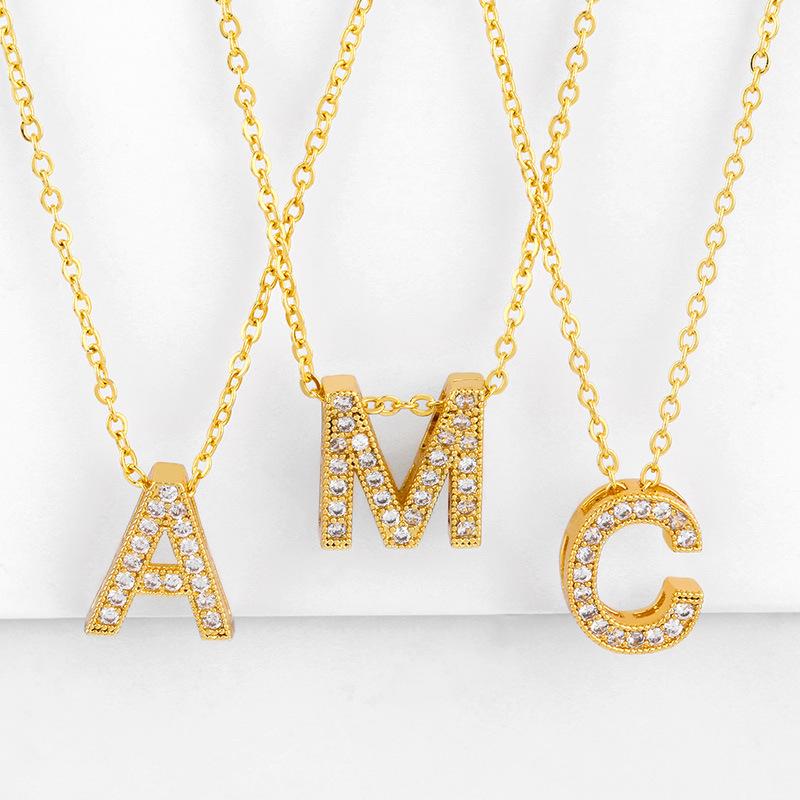 Gold Plated Zircon Alphabet Pendant Necklace
