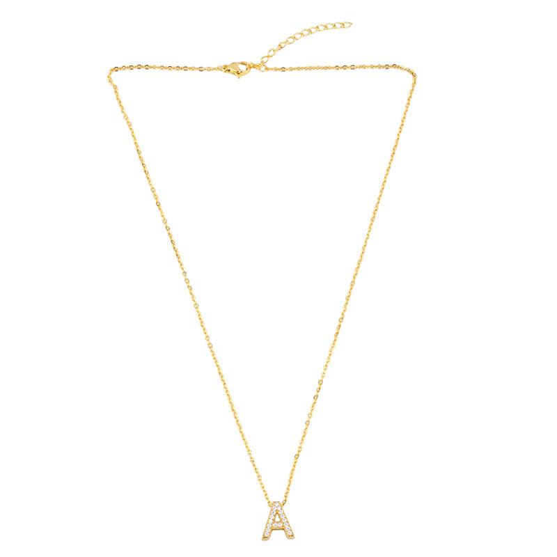 Gold Plated Zircon Alphabet Pendant Necklace