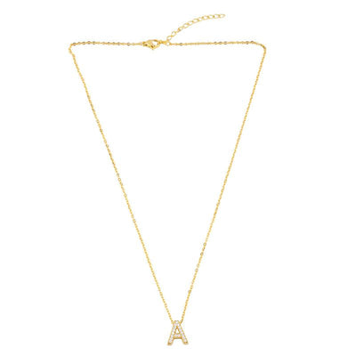 Gold Plated Zircon Alphabet Pendant Necklace