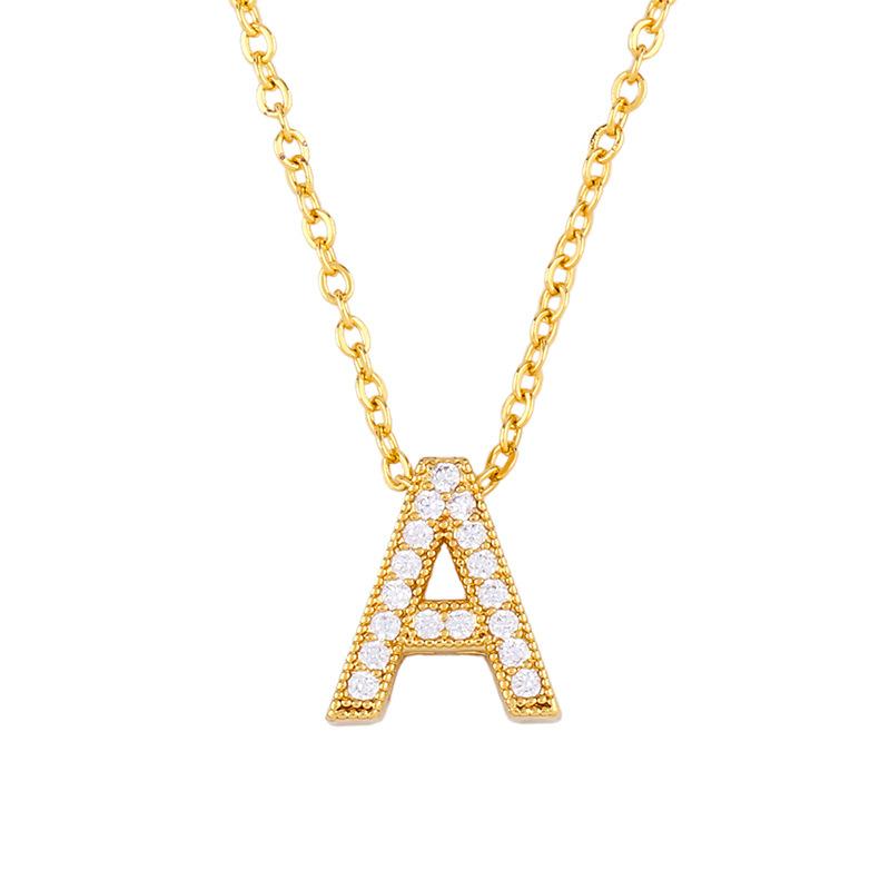 Gold Plated Zircon Alphabet Pendant Necklace