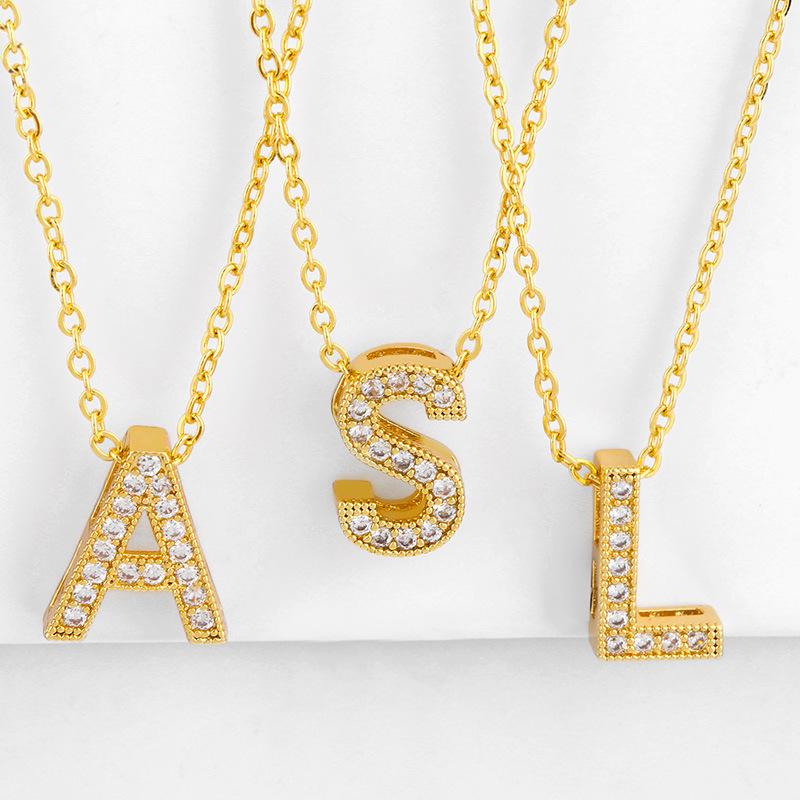 Gold Plated Zircon Alphabet Pendant Necklace