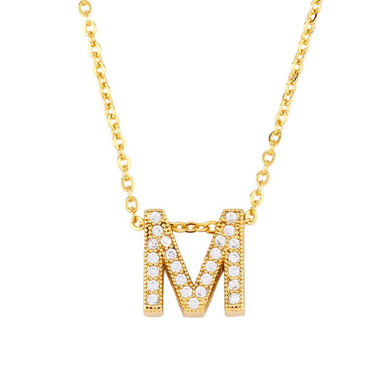Gold Plated Zircon Alphabet Pendant Necklace