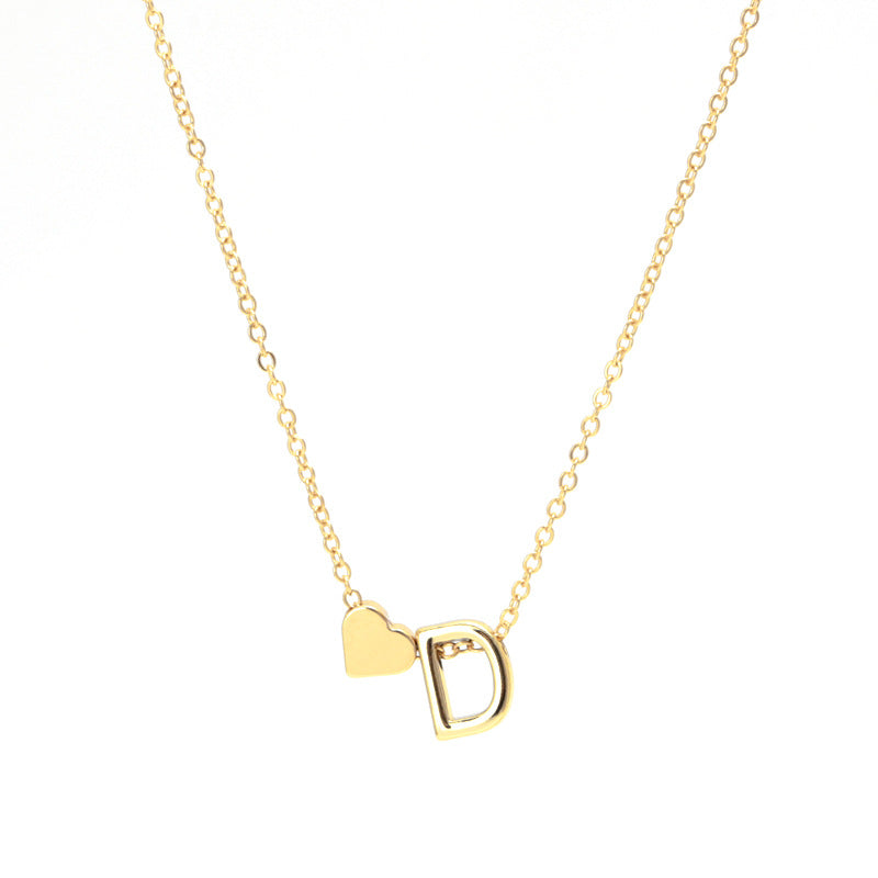 Fashion Heart Alphabet Pendant Necklace - Minimalist Copper Plated Design