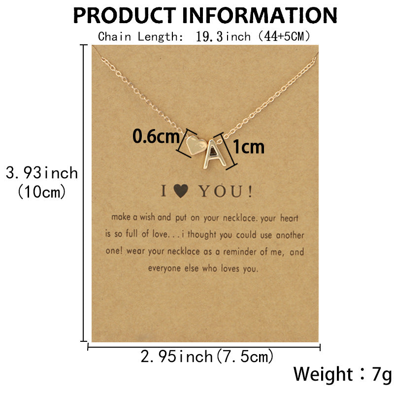 Fashion Heart Alphabet Pendant Necklace - Minimalist Copper Plated Design