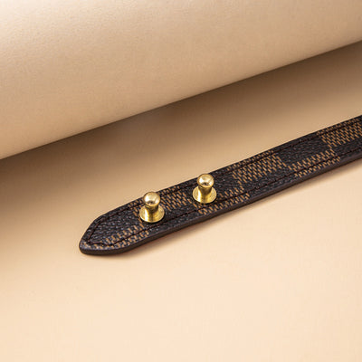 Fashion Plaid PU Leather V-Shaped Bangle with Alloy Metal Button