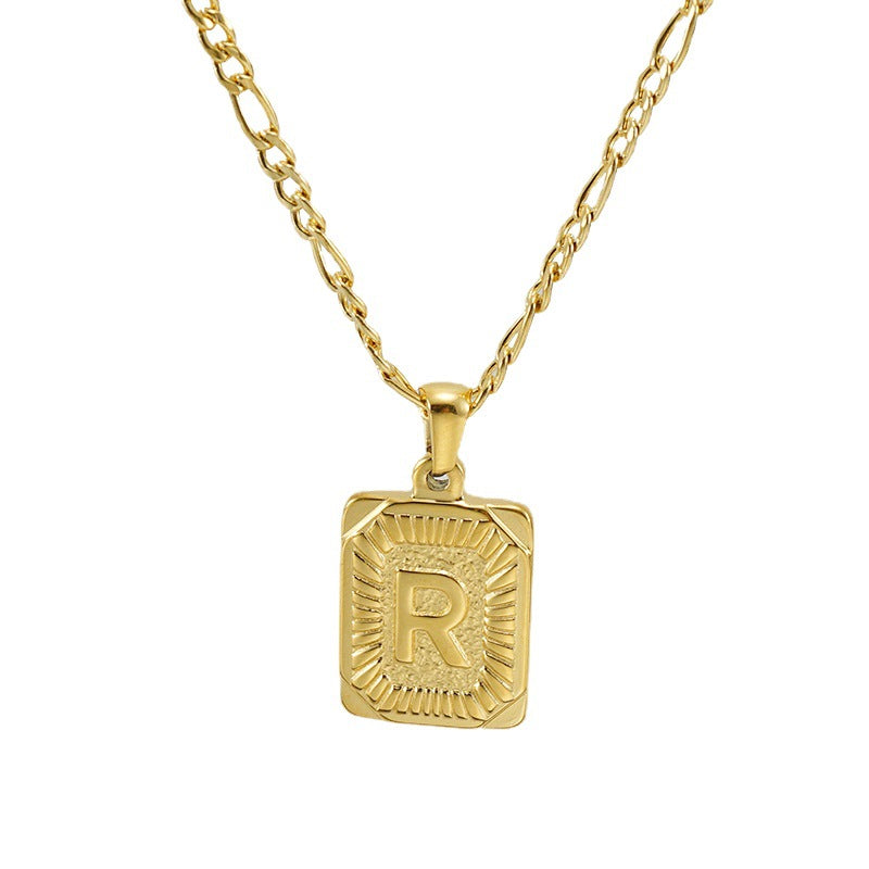 Gold Plated Titanium Steel Letter Pendant Necklace for Men