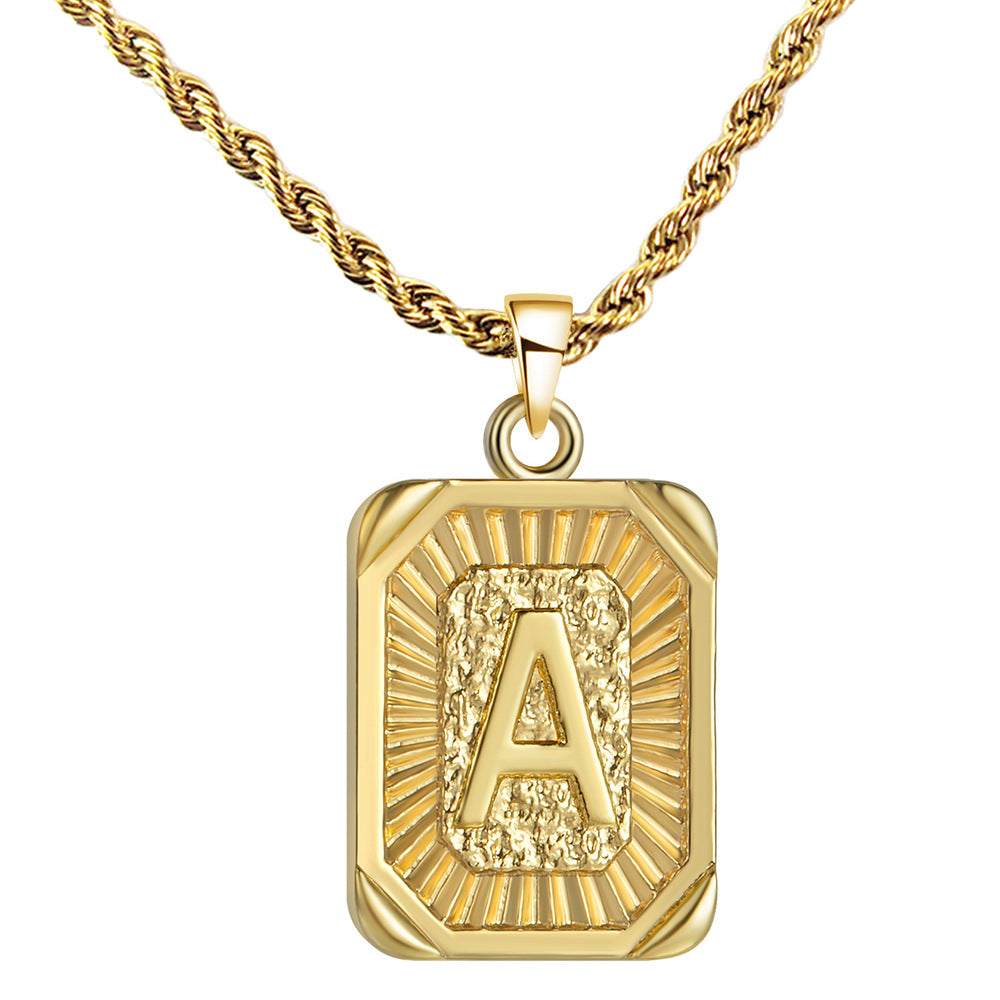 Men's 18k Gold Plated Stainless Steel Letter Pendant Necklace