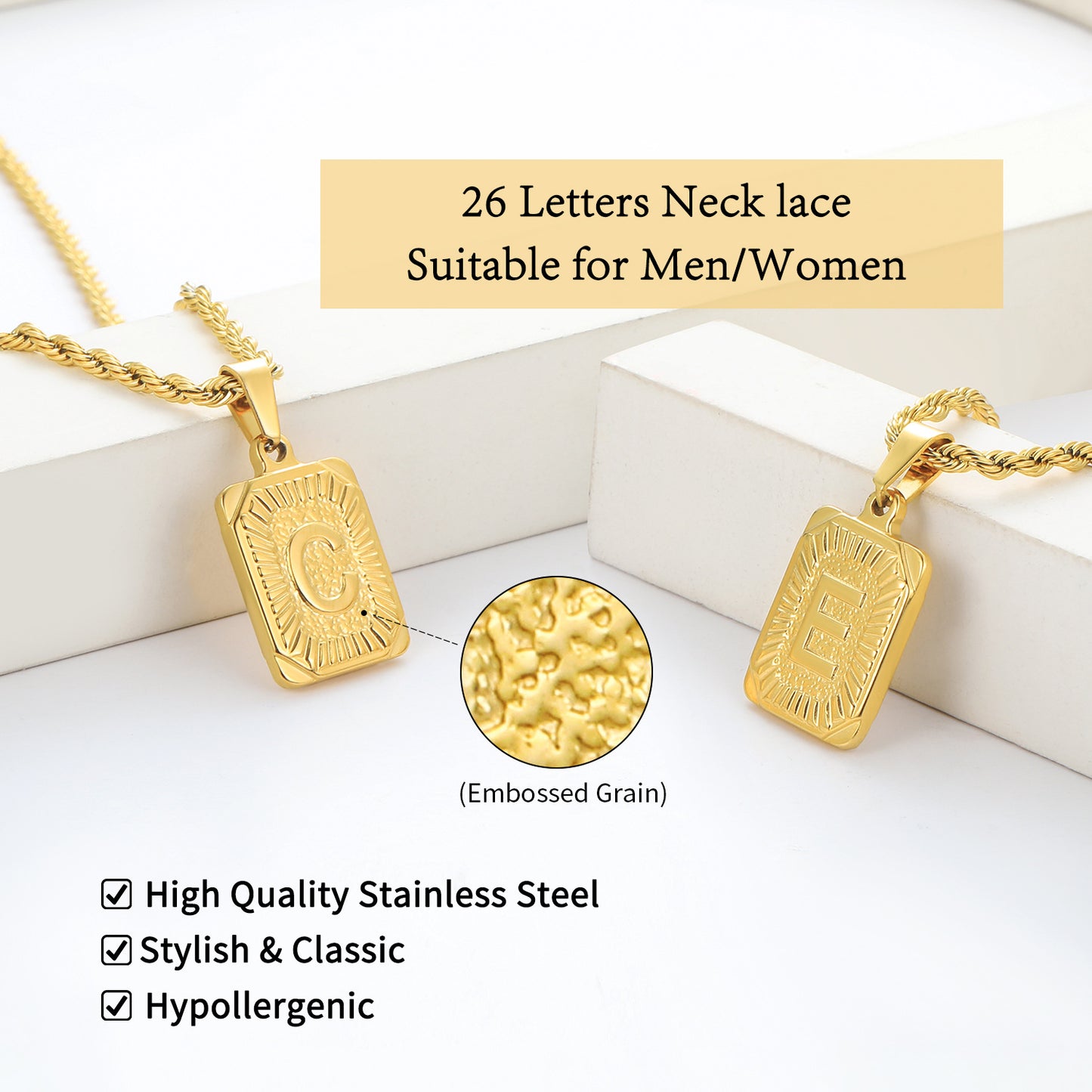 Men's 18k Gold Plated Stainless Steel Letter Pendant Necklace