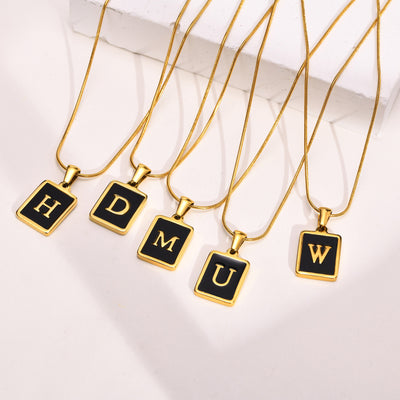 Stainless Steel Square Letter Pendant Necklace for Women