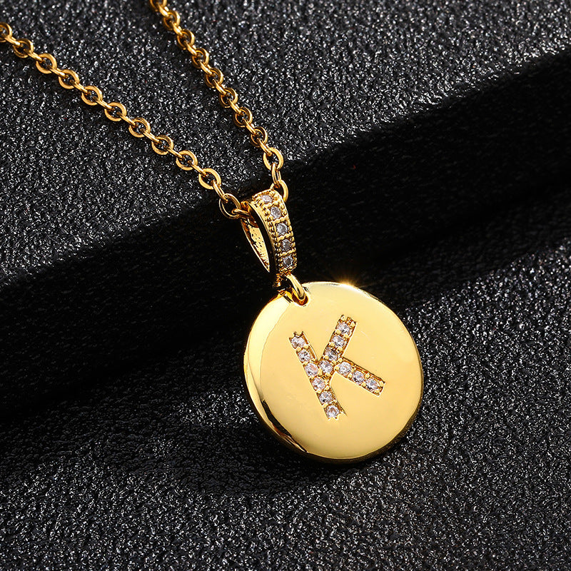 Fashion Alphabet Titanium Steel Necklace with Cubic Zirconia Plating