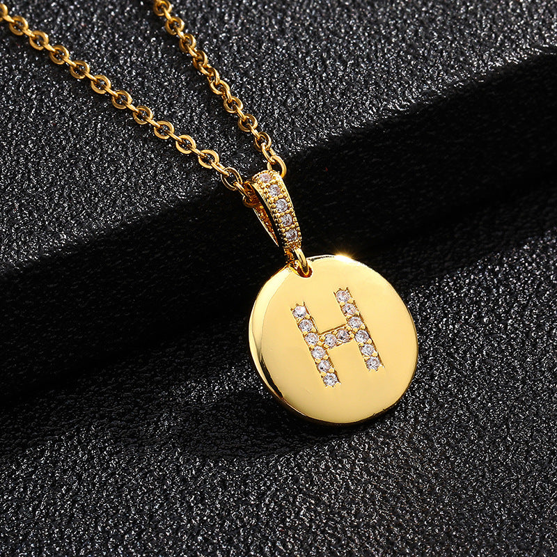 Fashion Alphabet Titanium Steel Necklace with Cubic Zirconia Plating